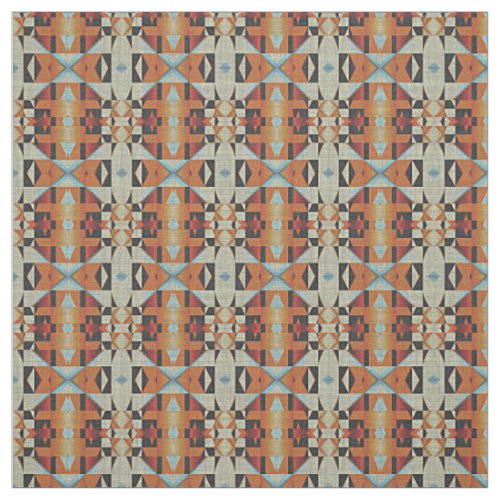 Rustic Native American Indian Cabin Mosaic Pattern Fabric