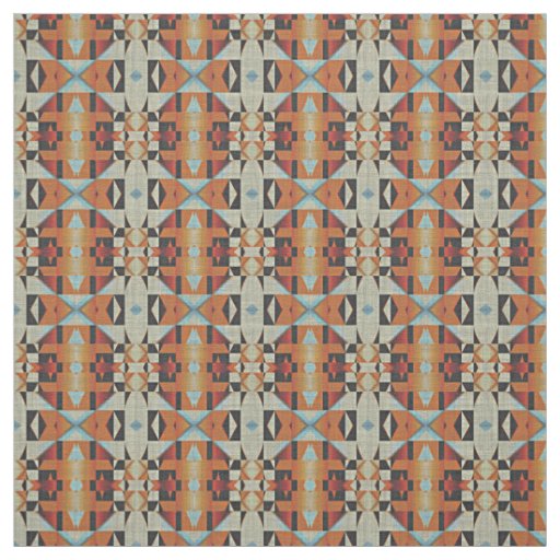 Rustic Native American Indian Cabin Mosaic Pattern Fabric
