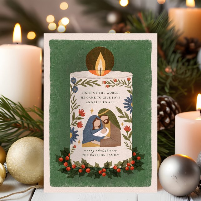 Rustic Nativity Candle Religious Christmas Flat Holiday Card (Creator Uploaded)