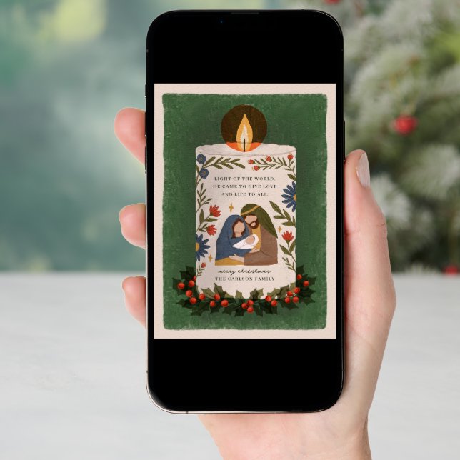 Rustic Nativity Candle Religious Christmas Photo Holiday Card (Front Digital)