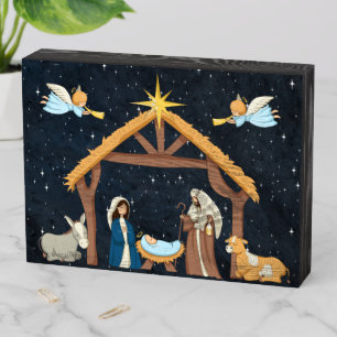Rustic Nativity Christmas Wooden Box Sign