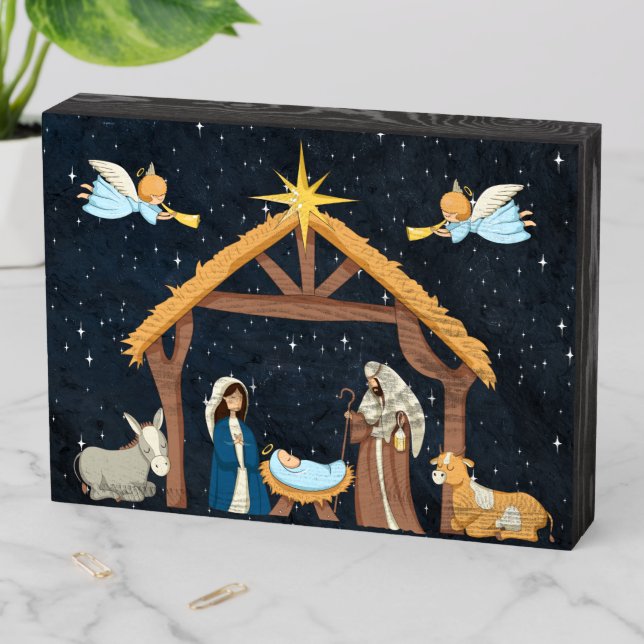 Rustic Nativity Christmas Wooden Box Sign (In Situ Horizontal)