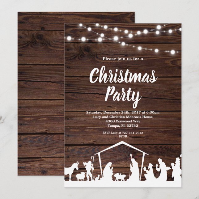 Rustic Nativity Scene Christmas Holiday Party Invitation (Front/Back)
