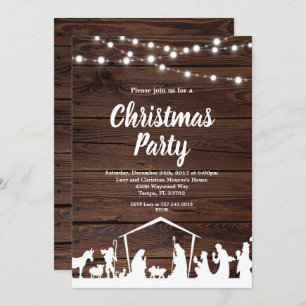 Rustic Nativity Scene Christmas Holiday Party Invitation