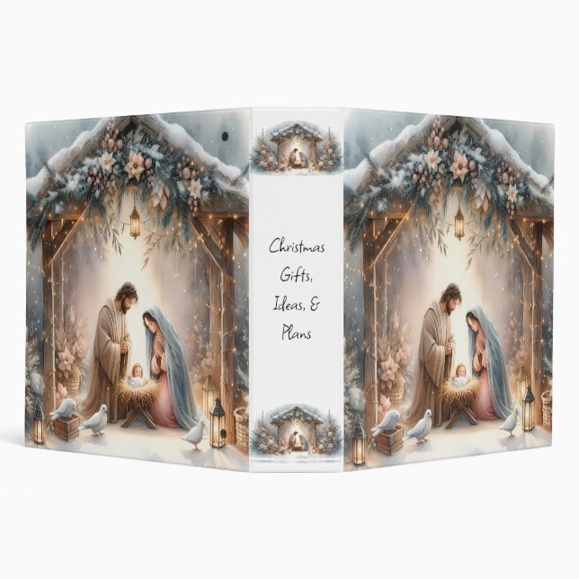 Rustic Nativity Scene with Winter Florals 3 Ring Binder (Background)