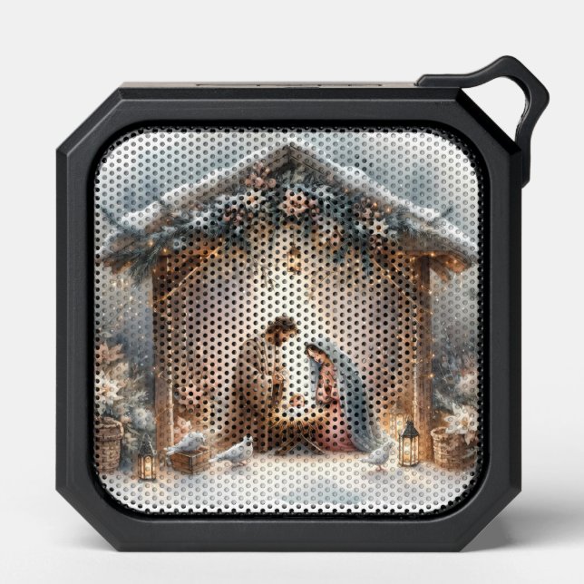 Rustic Nativity Scene with Winter Florals Bluetooth Speaker (Front)