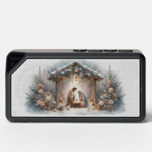 Rustic Nativity Scene with Winter Florals Bluetooth Speaker
