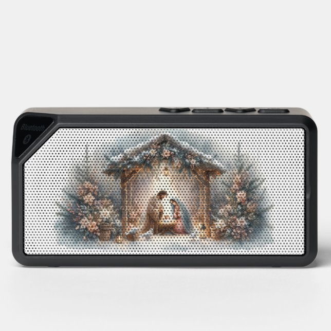 Rustic Nativity Scene with Winter Florals Bluetooth Speaker (Front)
