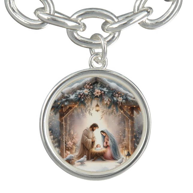 Rustic Nativity Scene with Winter Florals Bracelet (Design)
