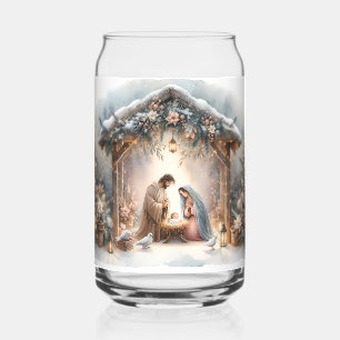 Rustic Nativity Scene with Winter Florals Can Glass