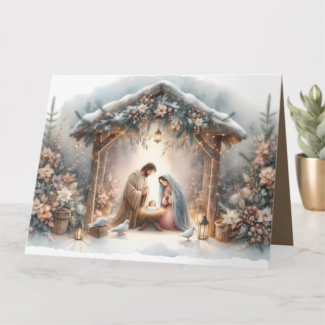 Rustic Nativity Scene with Winter Florals Card (Small Plant)