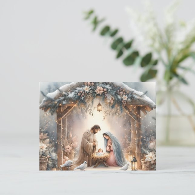 Rustic Nativity Scene with Winter Florals Card (Standing Front)