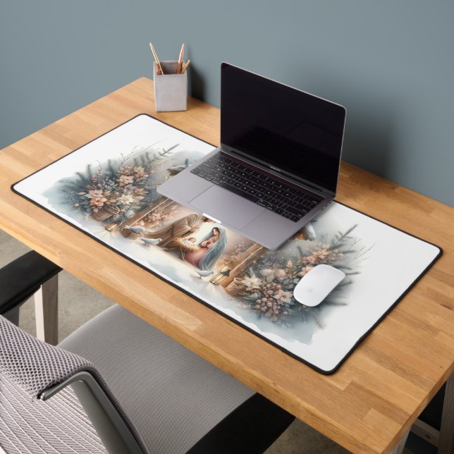 Rustic Nativity Scene with Winter Florals Desk Mat (Office 2)