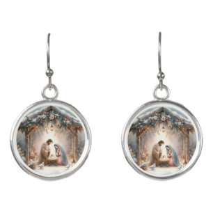 Rustic Nativity Scene with Winter Florals Earrings