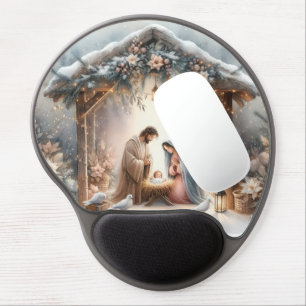 Rustic Nativity Scene with Winter Florals Gel Mouse Pad