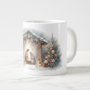 Rustic Nativity Scene with Winter Florals Giant Coffee Mug