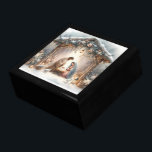 Rustic Nativity Scene with Winter Florals Gift Box<br><div class="desc">This serene nativity scene captures the peaceful beauty of the Holy Family beneath a rustic wooden stable, gently lit by lanterns and surrounded by soft snowfall. The design features Mary, Joseph, and baby Jesus in a warm, reverent moment, accentuated by delicate winter florals, snow-covered pine branches, and glowing string lights....</div>
