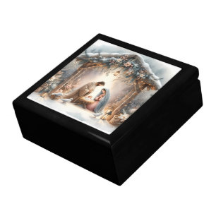 Rustic Nativity Scene with Winter Florals Gift Box