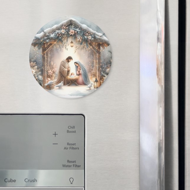 Rustic Nativity Scene with Winter Florals Magnet (In Situ (Fridge))