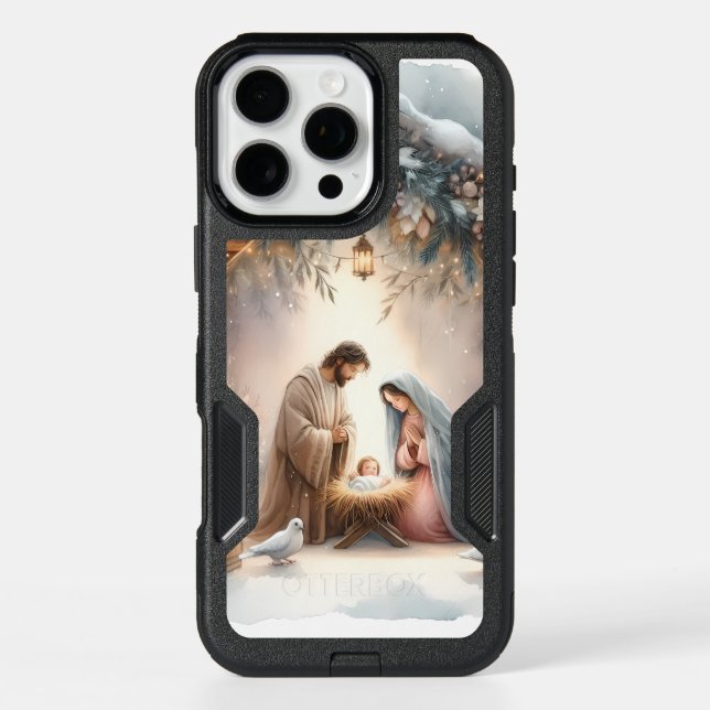 Rustic Nativity Scene with Winter Florals Otterbox iPhone Case (Back)