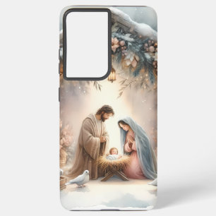 Rustic Nativity Scene with Winter Florals Samsung Galaxy S21+ Case