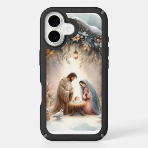 Rustic Nativity Scene with Winter Florals iPhone 16 Case
