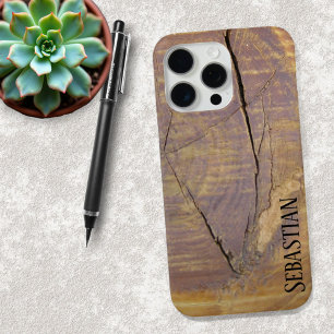 Rustic Natural Cedar Wood Knot Photo Custom Name iPhone 15 Pro Max Case