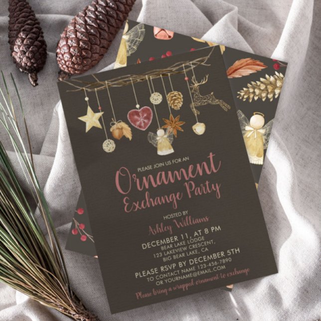 Rustic Natural Christmas Ornament Exchange Party Invitation (Creator Uploaded)
