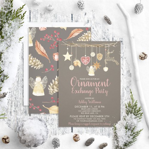 Rustic Natural Christmas Ornament Exchange Party Invitation