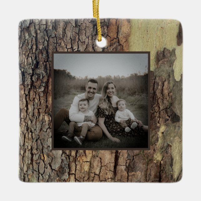 Rustic natural distressed tree bark forest trees  ceramic ornament (Front)