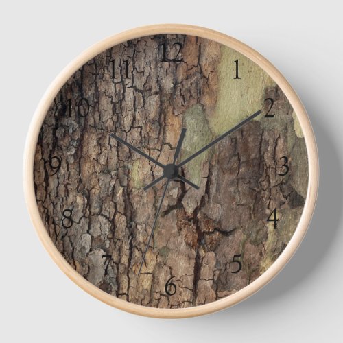 Rustic natural distressed tree bark forest trees  clock