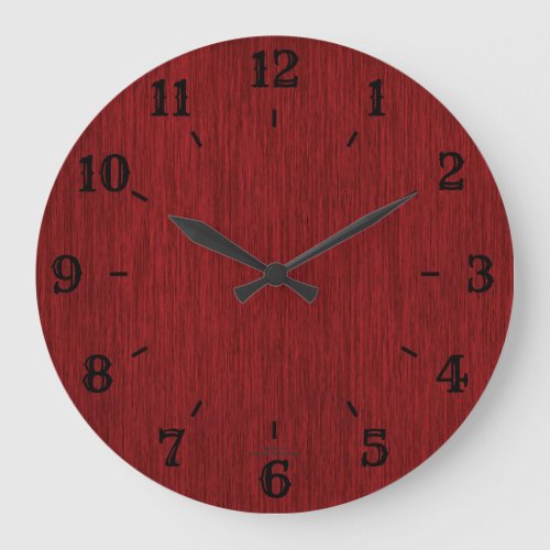 Rustic Natural Grainy Red Wood Look Clock