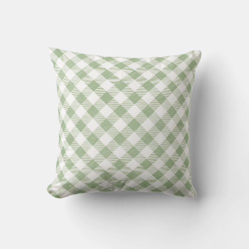 Rustic Natural Sage Gingham Plaid   Throw Pillow