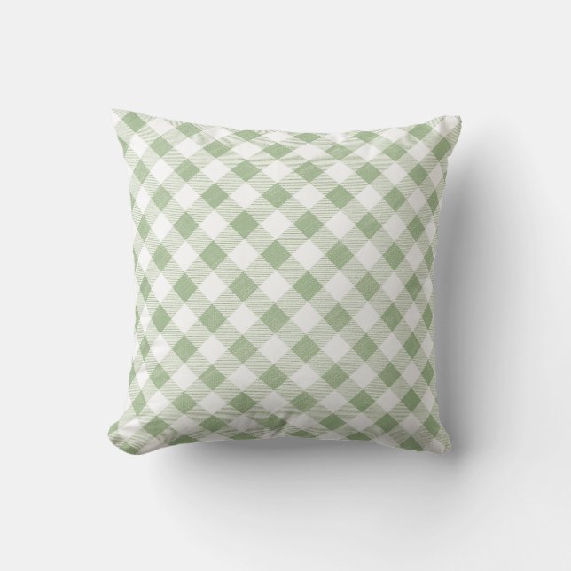 Rustic Natural Sage Gingham Plaid   Throw Pillow (Front)