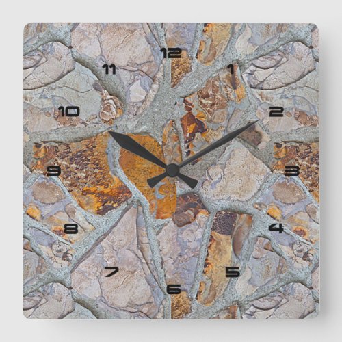 Rustic Natural Stone Pattern Print 2 Square Wall Clock