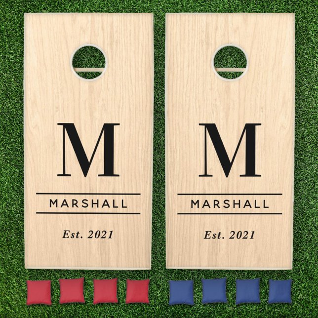 Rustic Natural Wood Grain Custom Wedding Monogram Cornhole Set (Creator Uploaded)
