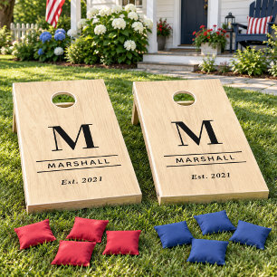 Rustic Natural Wood Monogram Wedding Family Cornhole Set