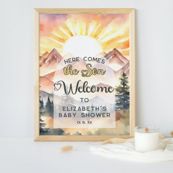 Rustic Nature Here Comes Son Baby Shower Welcome Poster by EdenDigitalArts at Zazzle