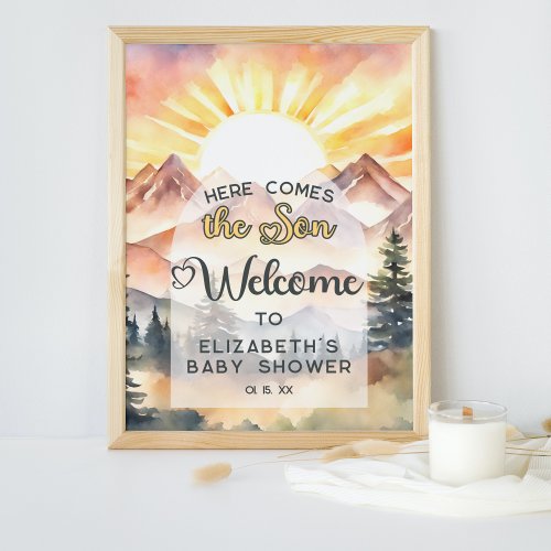 Rustic Nature Here Comes Son Baby Shower Welcome Poster
