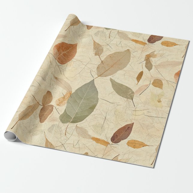 Rustic Nature-Inspired Leaf - Botanical Art (3) Wrapping Paper (Unrolled)
