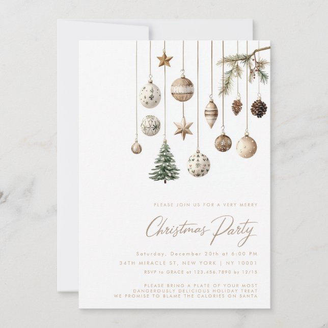 Rustic Nature Minimalist Simple Christmas Party Invitation (Front)