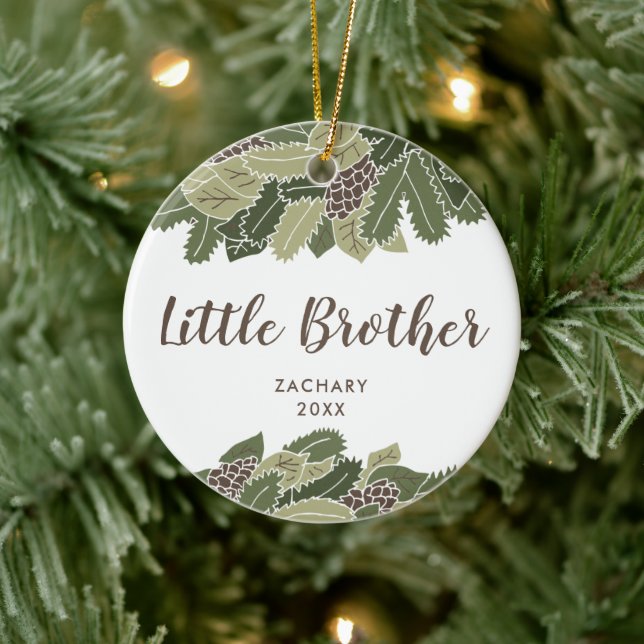 Rustic Nature Personalized Little Brother Greenery Ceramic Ornament (Tree)