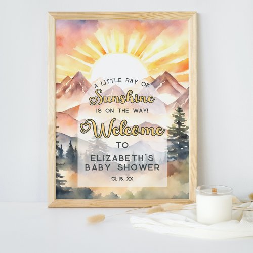 Rustic Nature Ray of Sunshine Baby Shower Welcome Poster