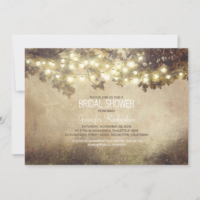 rustic nature tree branch lights bridal shower invitation (Front)