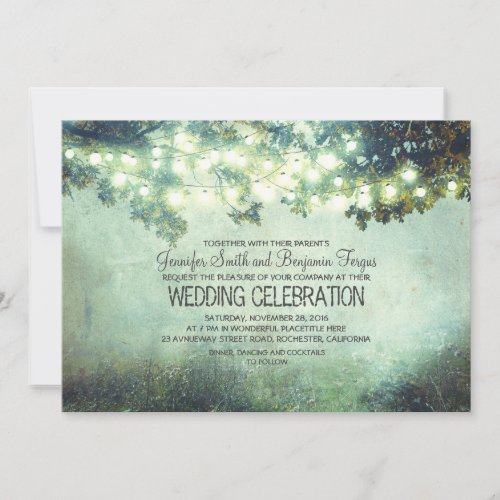 rustic nature tree branches lights wedding invitation
