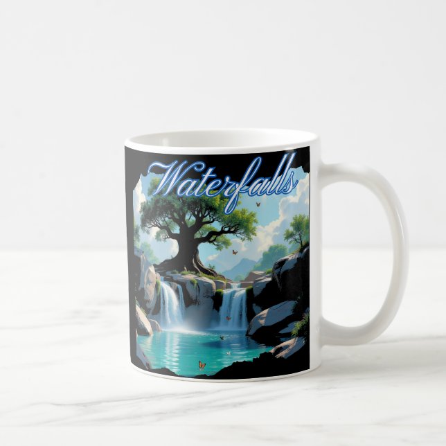 Rustic Nature Walk to Outdoor Waterfalls Coffee Mug (Right)