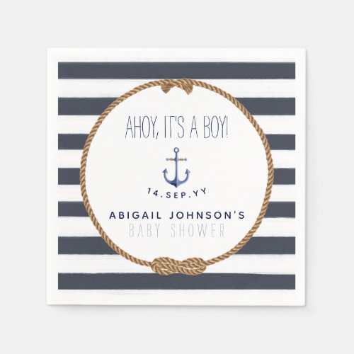 Rustic Nautical Ahoy Its A Boy Baby Shower Navy Napkins