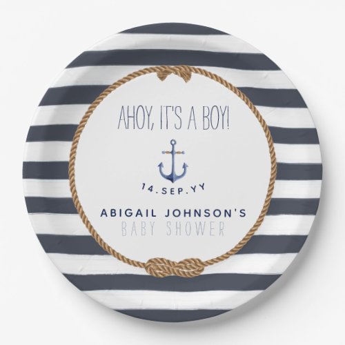 Rustic Nautical Ahoy Its A Boy Baby Shower Navy Paper Plates