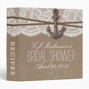 Rustic Nautical Anchor Beach Bridal Shower Recipe 3 Ring Binder