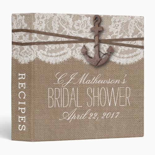 Rustic Nautical Anchor Beach Bridal Shower Recipe 3 Ring Binder